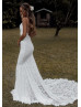 Spaghetti Straps Ivory Lace Open Back Classic Wedding Dress